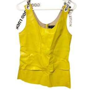 Front Row Shop Mustard Yellow Faux Leather Tiered Ribbon Shoulder Size XS Top